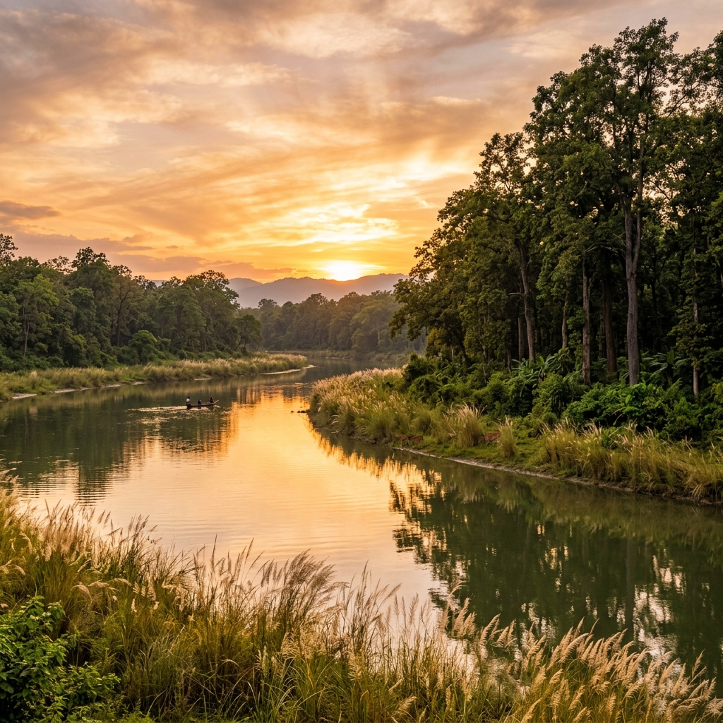 Riverside sunset relaxation